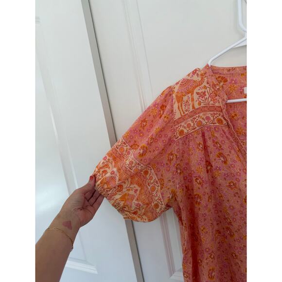 Spell & The Gypsy Sundown Boho Button Front Relaxed Short Sleeve Blouse XL - Picture 4 of 5